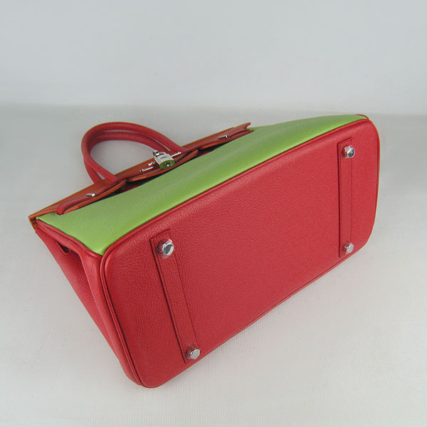 High Quality Fake Hermes 35CM Embossed Veins Leather Bag Red/Orange/Green 6089 - Click Image to Close